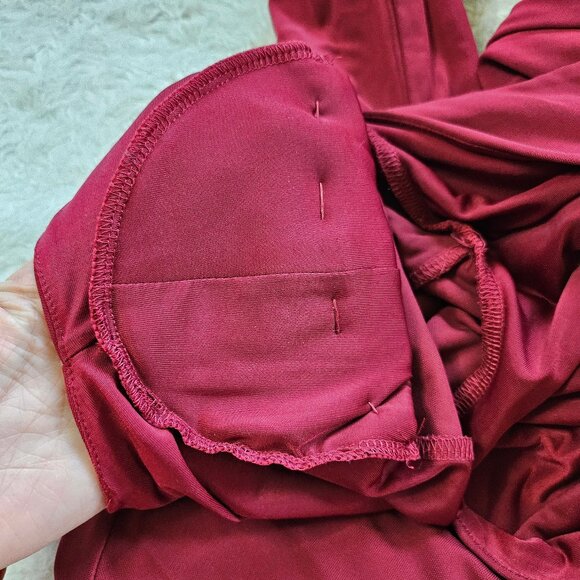 Bebe Women's Burgundy Bodycon Rachel Deep Leather Belted Dress XS - Picture 12 of 12